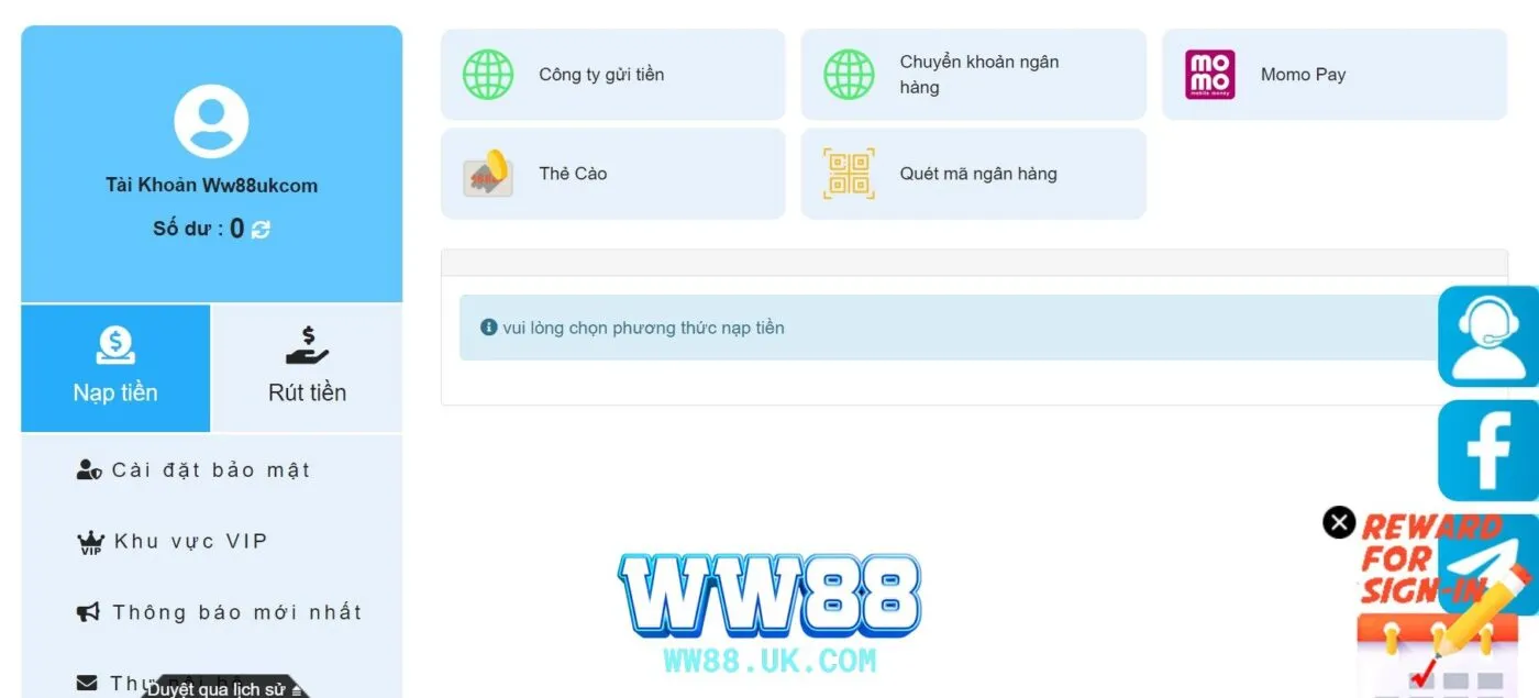 Hướng dẫn việc thực hiện nạp tiền tại WW88 